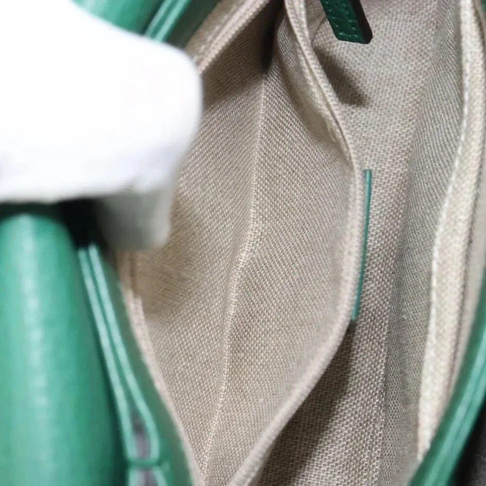 GUCCI Interlocking G Chain Shoulder Bag Leather Green Gold 607720 Auth 158806 - Picture 12 of 16